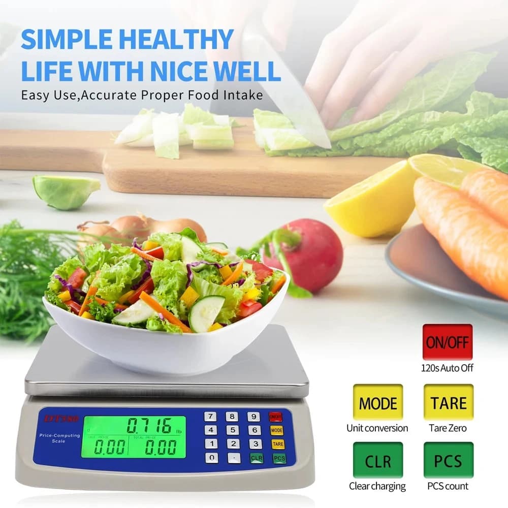 Digital Kitchen Scale 1g-30kg, Multi function Price Computing Scale with Counting Feature, Waterproof Panel, Dual Power Supply