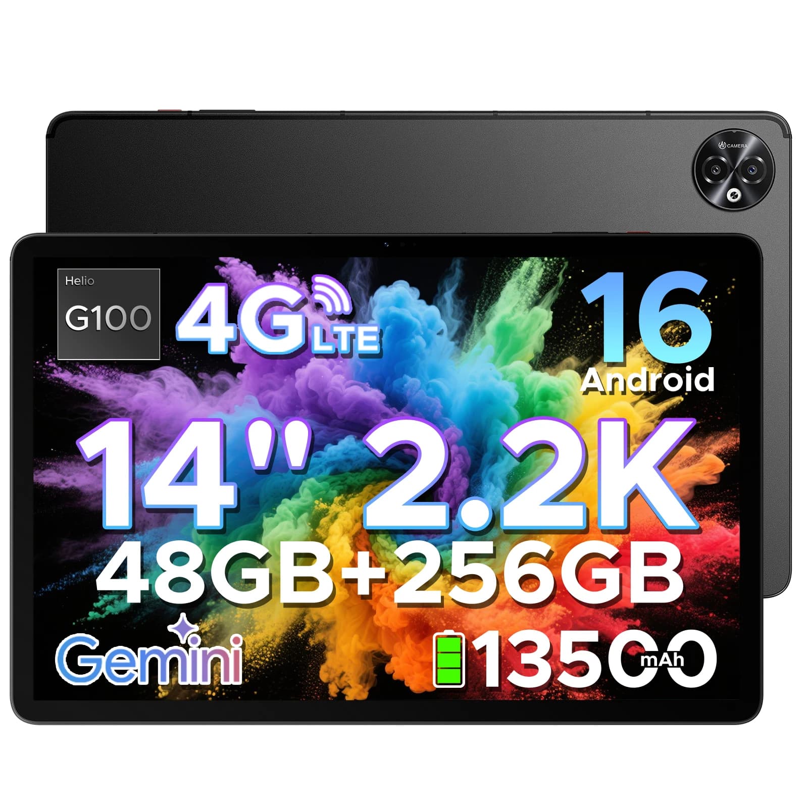 DOOGEE Tab E3 Max Tablet PC 14'' 2.2K Screen 48GB 256GB 13500mAh Large Battery Helio G100 16MP Gemini AI Android 16 Smart Pad