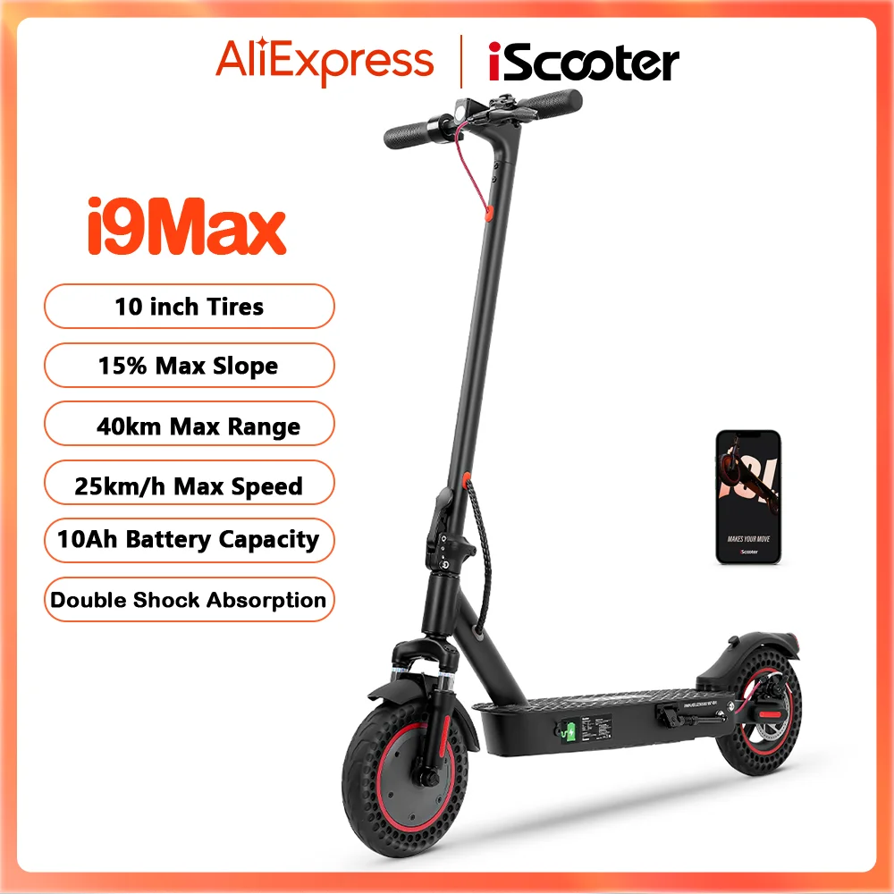 iScooter i9Max 10in Electric Scooter Max Motor 500W Dual Shock Absorption Scooters for Adult 35KM/H 10Ah Honeycomb Tire Scooter