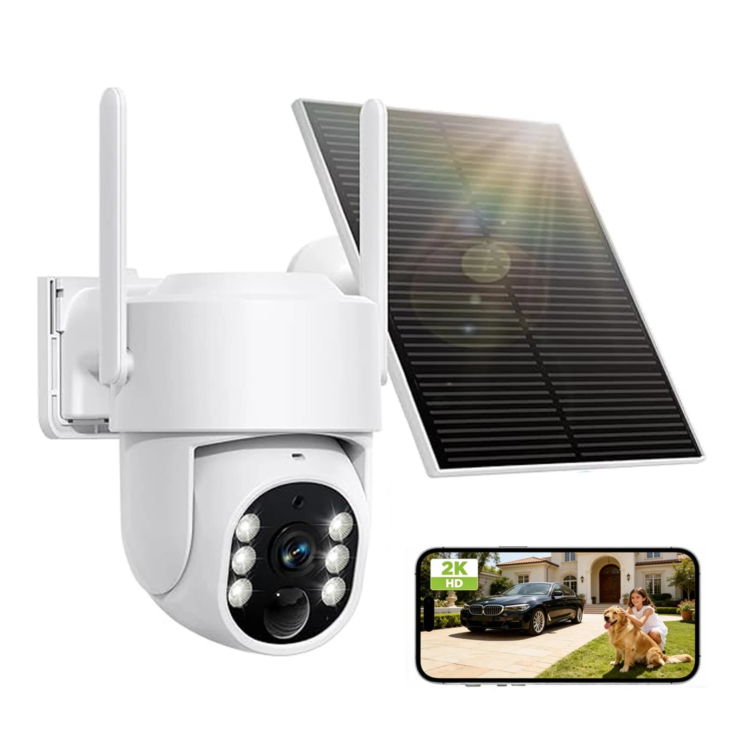 Wireless Outdoor Solar Security Camera 2K, Dual-Band 5GHz/2.4GHz WiFi Battery Powered, 360° Pan/Tilt with AI Human Detection & Full-Color Night Vision