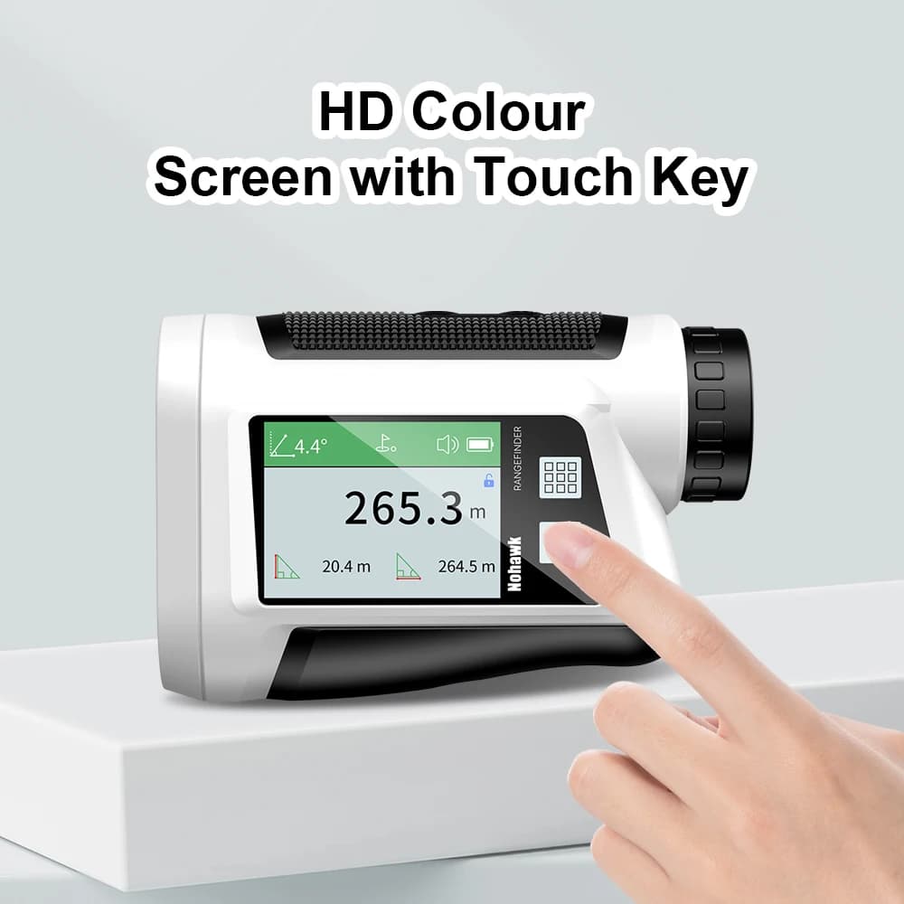 Nohawk Golf Rangefinder with Touch Screen Voice Announcement Flag Locking Range Finder with Multi Modes for Golfing or Hunting