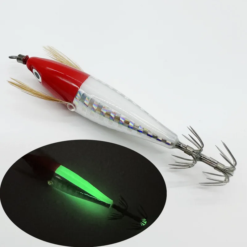 1/4pcs 5.5g Laser Luminous Bait Wood Shrimps Squid Hook Jigs Floating Fake Baits Horizontal Egi Octopus Cuttlefish Fishing Lures
