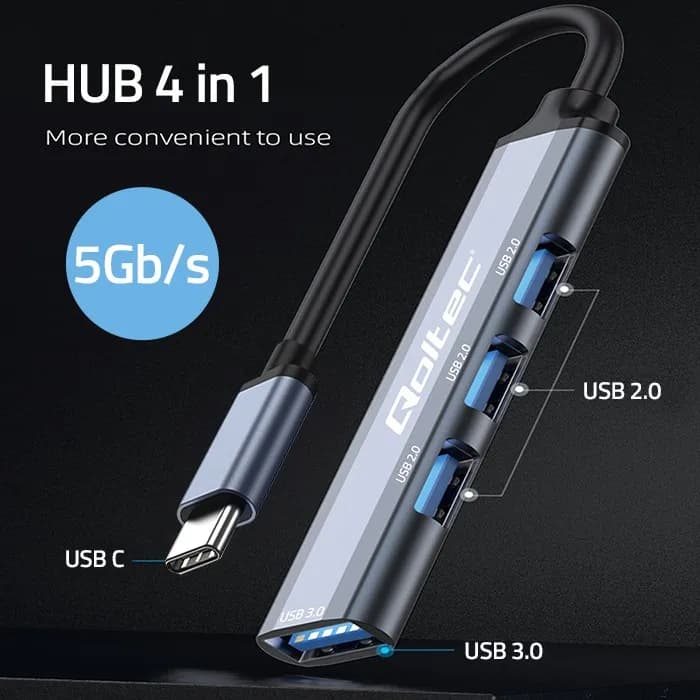 Qoltec Hub USB-C 3.1 Adapter 4 in 1 | USB 3.0 | 3x USB 2.0