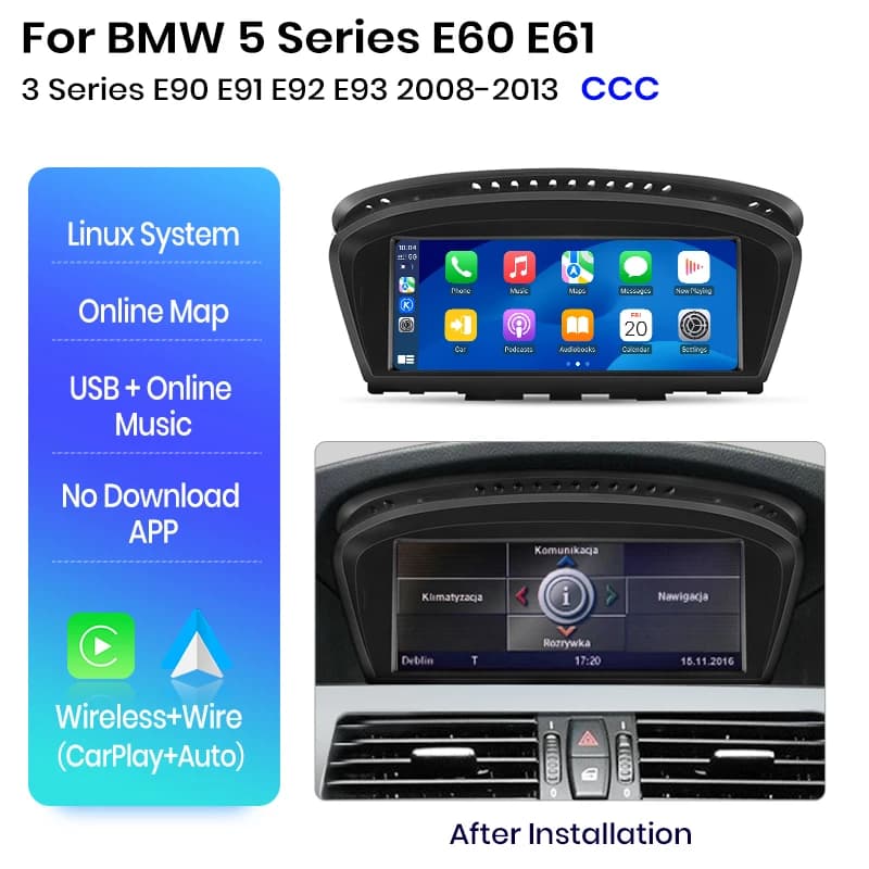 Junsun Linux System Air Gesture Control Function Wireless Carplay Android auto Multimedia Player Car Radio For BMW 5 Series E60 E61 E62 E63 3 Series E90 E91 E92 E93 2005-2012 GPS Navigation Smart Android Screen Mirroring
