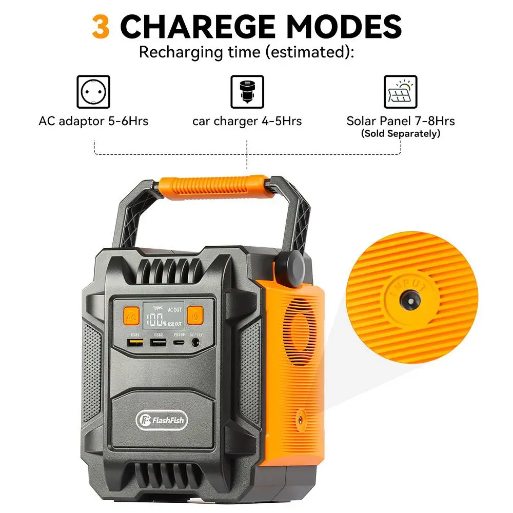 FF FlashFish A201 172.8Wh (48000mAh) 200W Portable Power Station, 230V AC Outlets Power Bank with LED Solar Generator