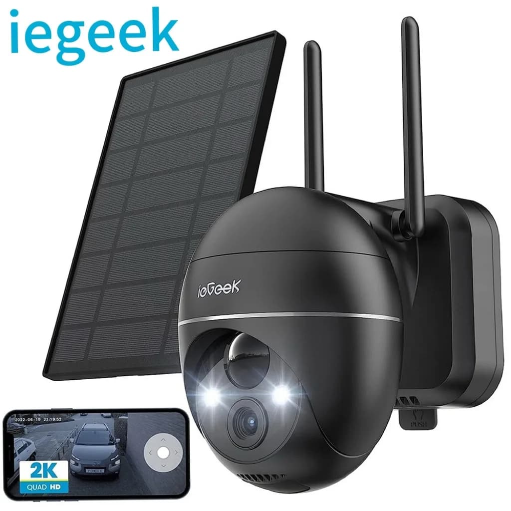 IeGeek 5MP Outdoor Surveillance Camera Battery, PTZ Surveillance Camera Outdoor WLAN with Solar Panel, PIR Motion Detector, 2.4G
