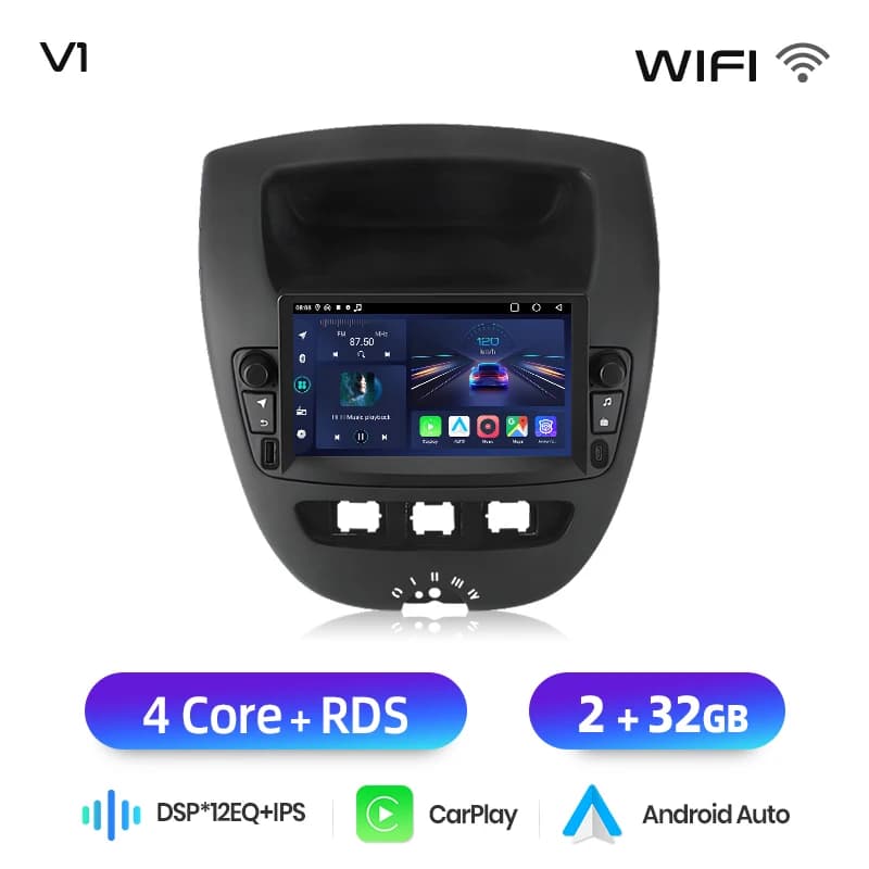 Junsun 7" Wireless CarPlay Android Auto Car Radio for Peugeot 107 Toyota Aygo Citroen C1 2005-2014 Multimedia Wireless Apple CarPlay Smart Intelligent Systems IPS Touch Screen Stereo Video Player 2 Din Autoradio Head Unit Navigation BT GPS 4G WIFI FM SWC