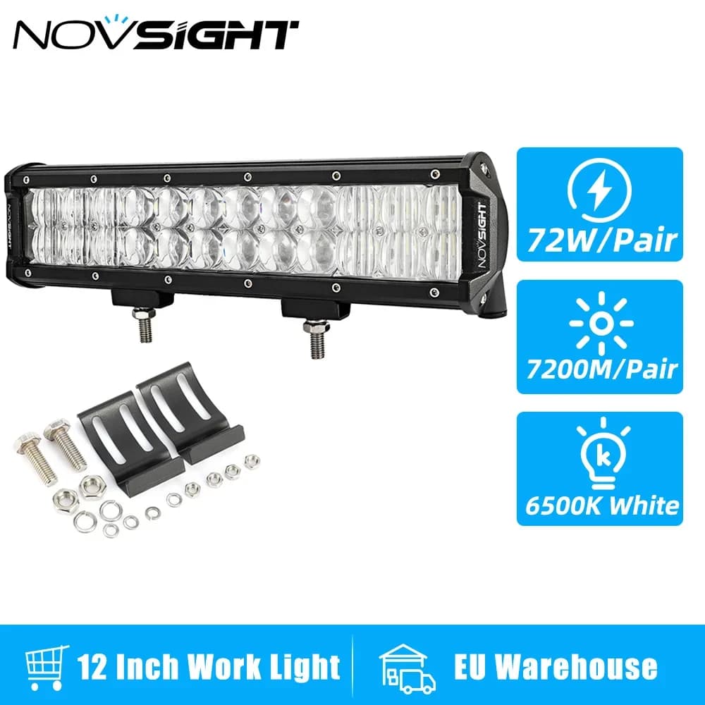 NOVSIGHT Work Light 1Pcs 12 inch Led Bar Light Bright 7200LM 72W 6500K White 12V 24V Led Light Bar Car Light Auto Accessories