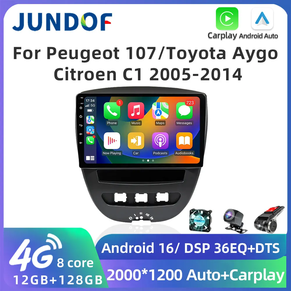 Android 16 2 Din Car Multimedia Player For Peugeot 107 Toyota Aygo Citroen C1 2005-2014 Head Unit Stereo GPS Navigation BT WIFI