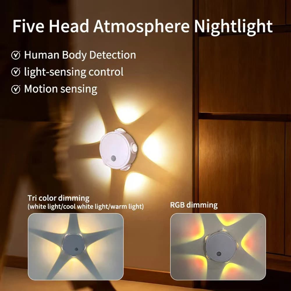 4X Cat Eye Smart Human Sensor Wall Light 3-Color / RGB Night Light Lights USB Charging No Wiring Required Touch Control Magnetic