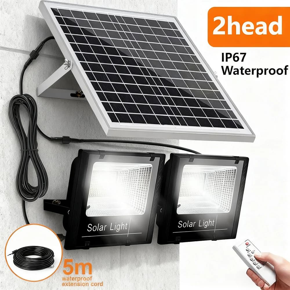 Solar Flood Lights Outdoor Solar Lights with Dual LED Head Split Type Street Lights Dusk to Dawn Outdoor Lighting for Yard Shed