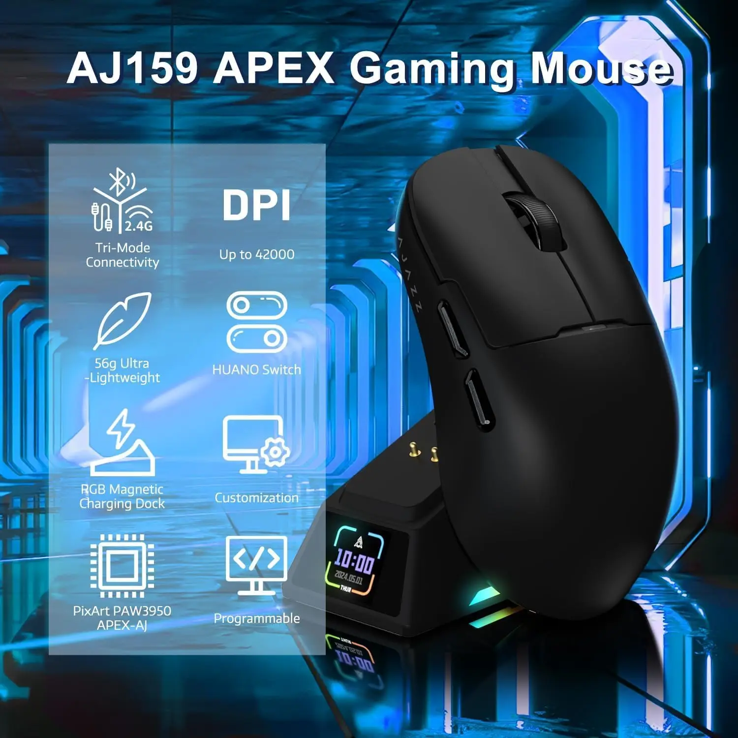 AJAZZ AJ159 NL Wireless Mouse Tri-Mode Long Battery Ergonomic Gaming & Office Mouse