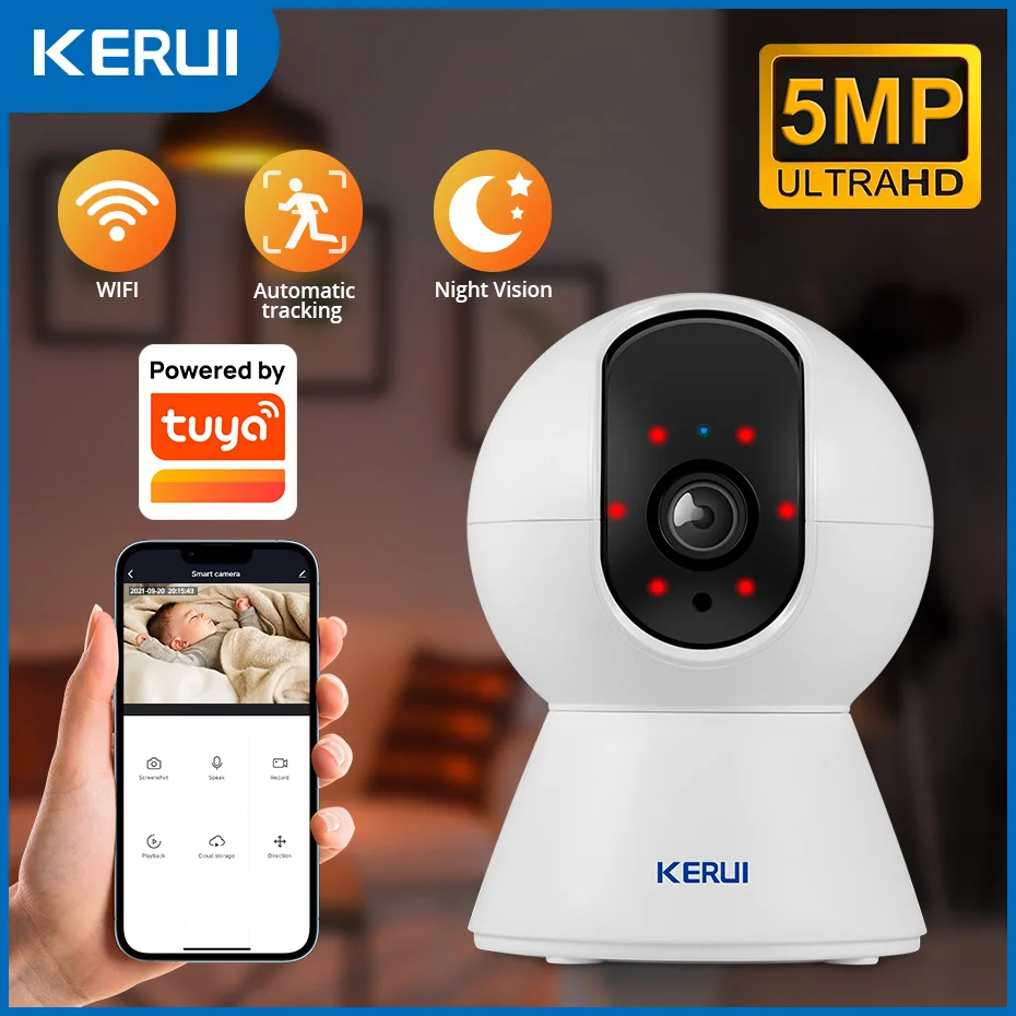 KERUI PTZ Camera 5MP 8MP 4K Indoor WiFi IP Camera Work With Tuya Wireless Security Home CCTV Surveillance Camera Auto Tracking