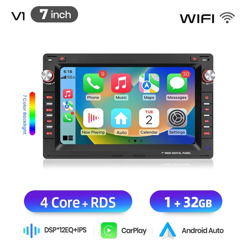 Junsun 7" Android Car Radio for Vw Volkswagen Passat B5 Mk4 Mk5 Golf 4 Polo Bora Jetta T5 Wireless for Apple Carplay Auto Ips Screen Stereo Multimedia Video Player Automotive Smart Intelligent Systems 2 Din Autoradio Head Unit Bt Gps Fm Dsp Rds Swc Dab+