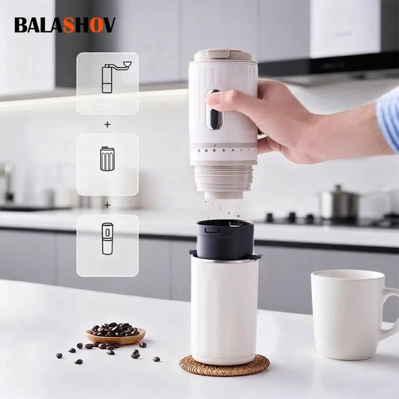 Portable Coffee Maker with Electric Grinder Foldable Precision Filter for Camping Office & Home Mini Small Grinding Bean Machine