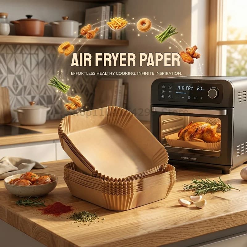 Non Stick Lined with Air Fryer Baking Paper Non-Stick Airfryer Baking Papers Air-Fryer Liners Paper Kitchen Accessories Parchment Paper Liners for Healthy Cooking Roasting Air Fryer Accessories for Baking and Microwave Ovens Easy To Clean and Separate