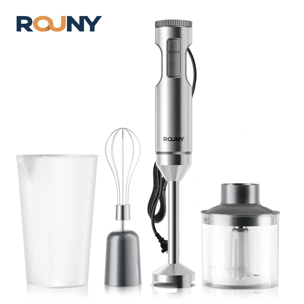 ROUNY Powerful Immersion Blender,4-in-1 Stainless Steel Stick Baby Food Mixer,700ml Mixing Beaker,500ml Processor,Whisk, MAX 1200W