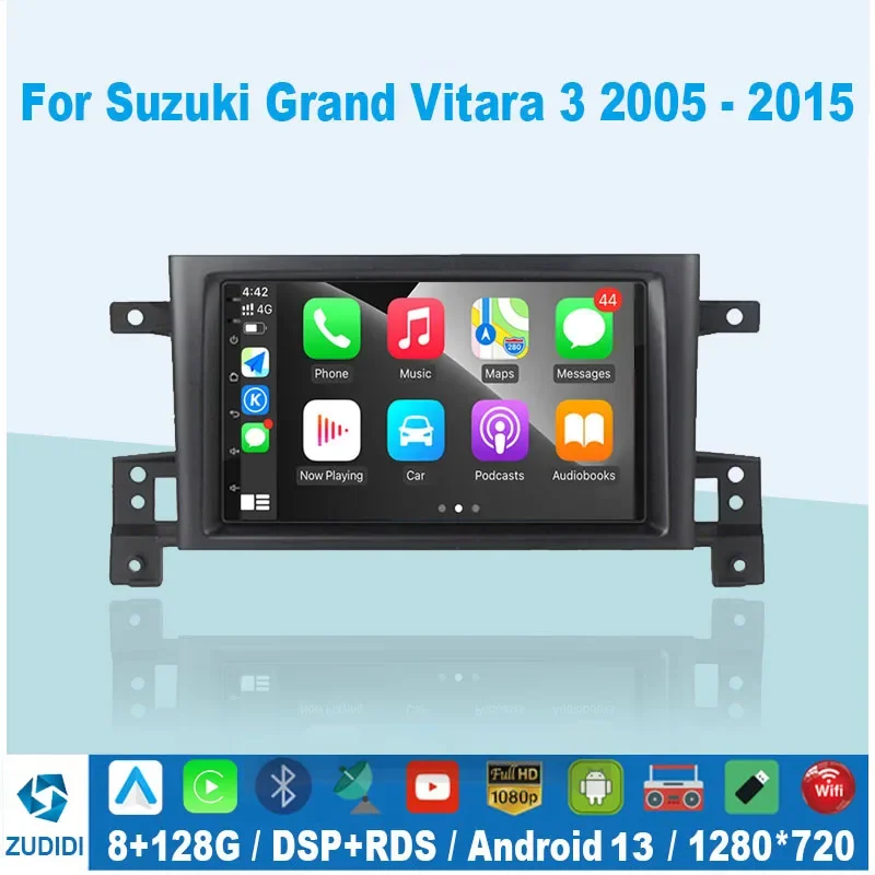 2din Car radio Android 16 For Suzuki Grand Vitara 3 2005-2010 2011-2015 Car Radio Multimedia Player GPS Carplay Androidauto WIFI
