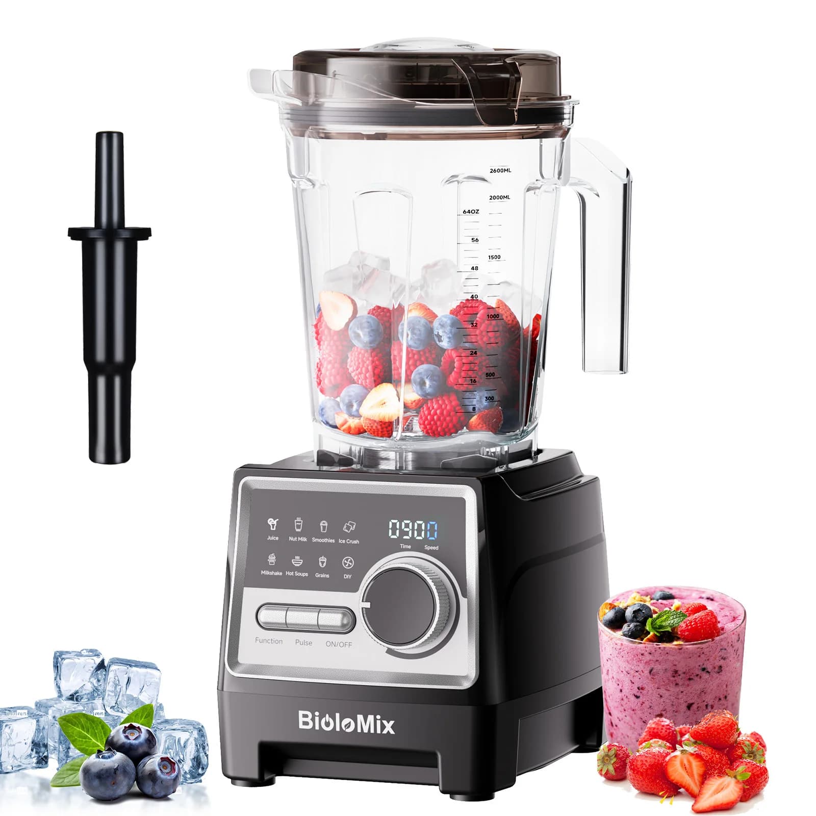 BioloMix 1500W Professional Blender with 2.6L BPA-Free Jar 6 Blades 7 Preset Programs for Smoothies Shakes Nut Milk