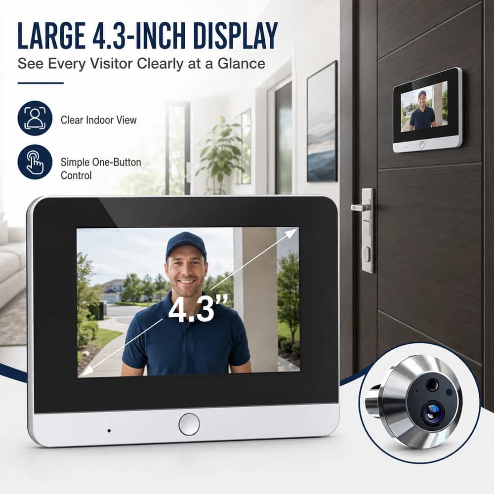 Hot Sale 4.3 Inch Video Doorbell Peephole Camera Tuya APP Infrared Night Vision Motion Detection One-Way Audio Support Storage Home Security Digital Door Viewer