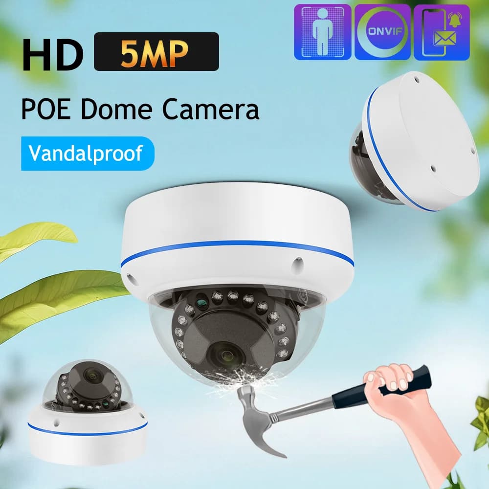Techage 5MP Dome POE IP Surveillance Camera One-way Audio 2.8mm Lens VandalProof H.265 IPC P2P for CCTV Video Security Indoor