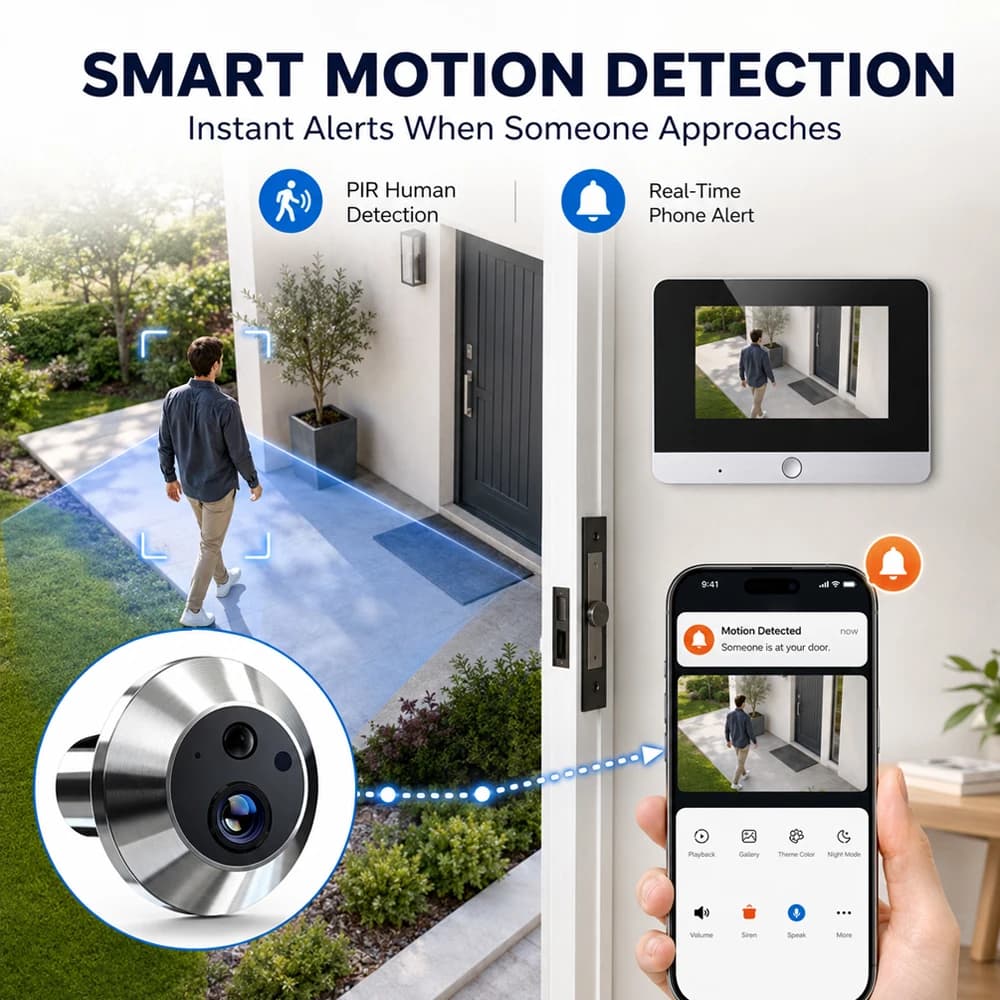 Fast Shipping Local Warehouse Tuya 5MP Smart Peephole Camera 4.3" Screen 140° Wide Angle PIR Human Detection WiFi Video Doorbell IR Night Vision Alexa Google Compatible Home Security Door Monitor