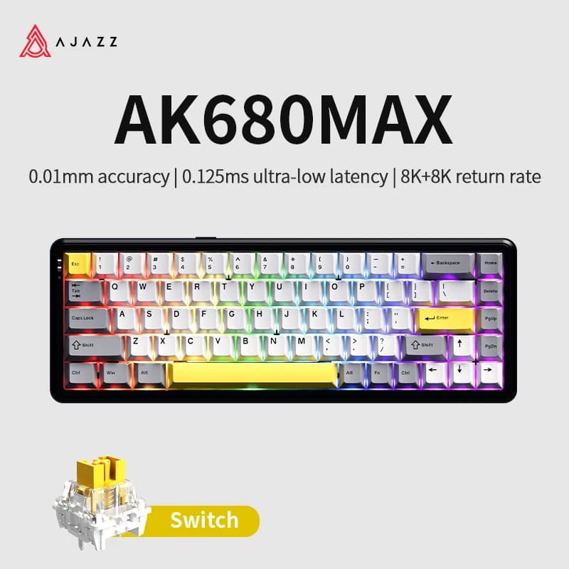 Ajazz Ak680 Max Magnetic Switch Wireless Mechanical Keyboard Tri-Mode Hot Swap 8K Gaming Bluetooth Keyboard 68 Keys Pc Esports