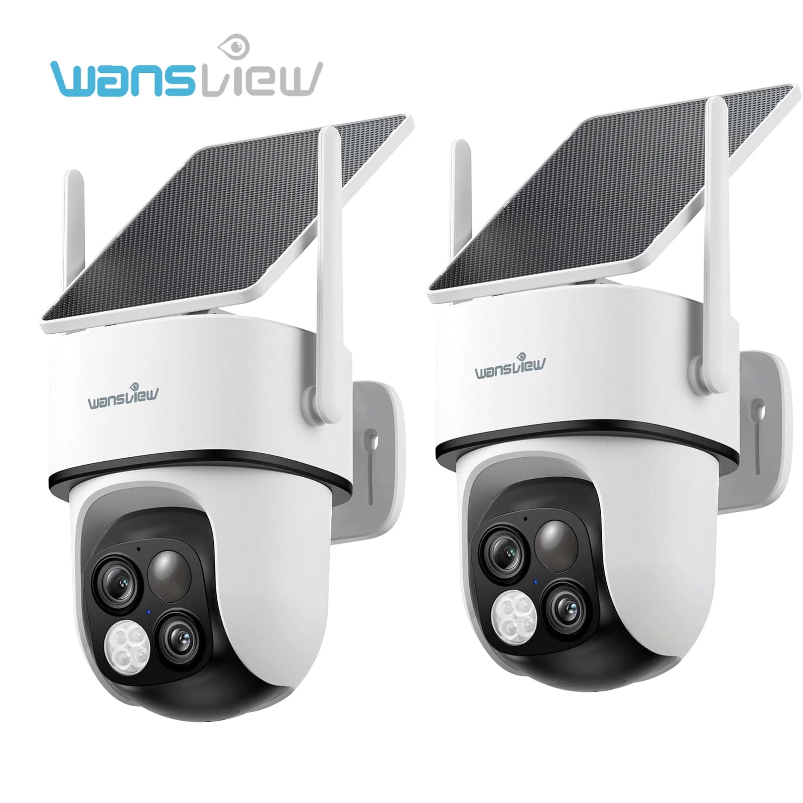 Wansview 2K Dual Lens Solar Security Camera Wireless Outdoor PTZ Camera Battery Powered PIR Human Detection Color Night Vision Two Way Audio Motion Alerts IP65 Waterproof Supports Alexa Google Home TF