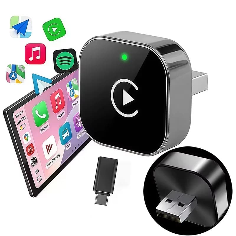 Vyvylabs New 2-in-1 Wireless CarPlay Adapter Plug-and-Play Auto Adapter with USB/USB-C Port Car Accessory for iPhone 10 and Android 11 Above