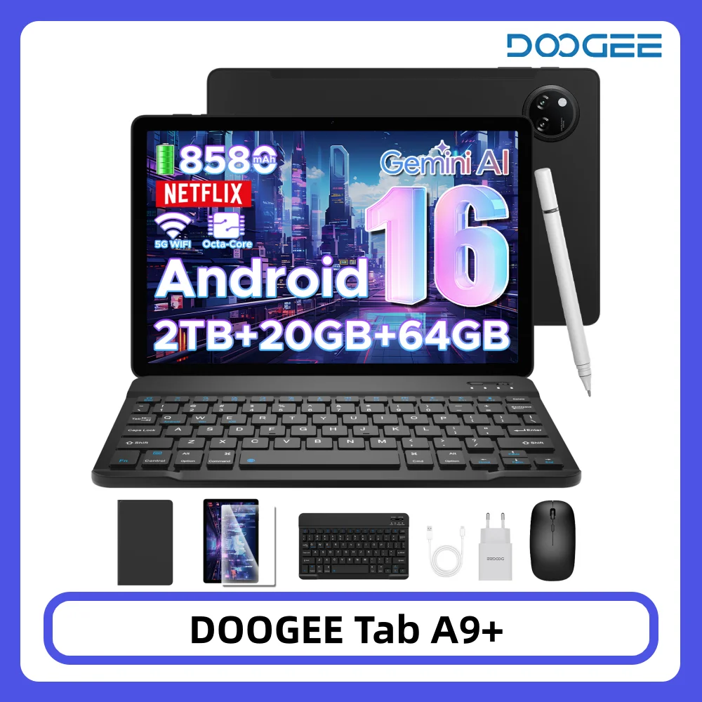 DOOGEE Tab A9+ Tablet 11" HD Display 20GB(4+16) 64GB 8580mAh Large Battery Unisoc T7200 Octa Core Dual Speakers Android 15 Pad