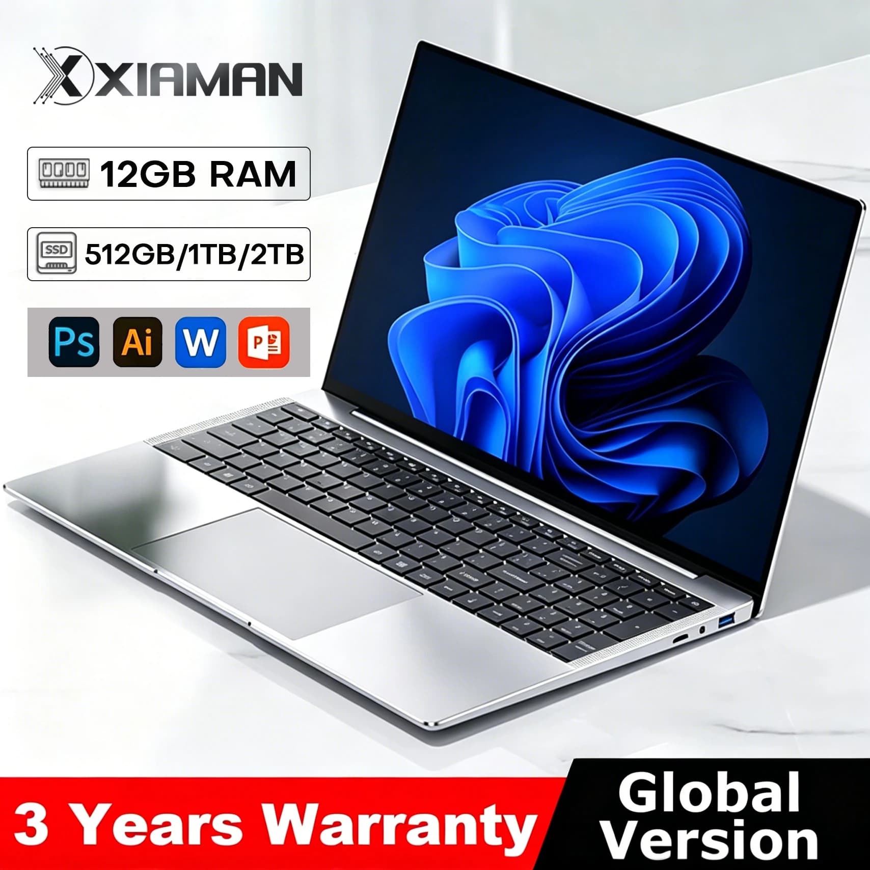 2026 Laptop Computer Windows 11 Pro Intel Atom A3950 Notebook PC 12GB RAM 512GB 1TB 2TB SSD 1080P Office Study Computer PC