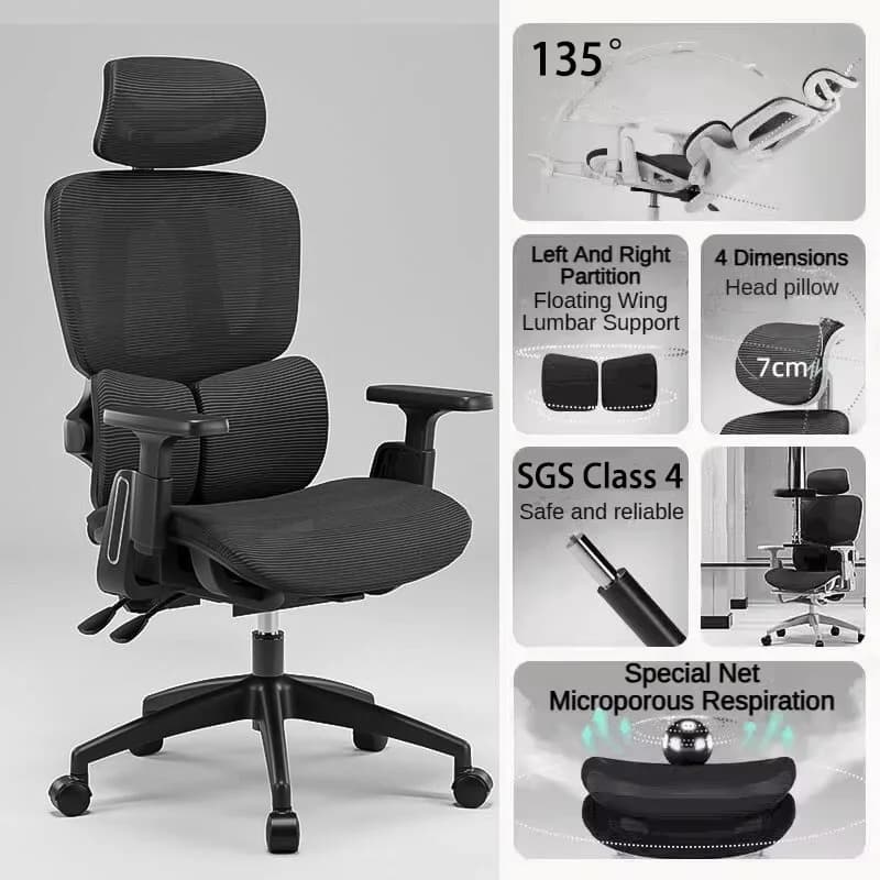 Gaming Office Ergonomic Chair 135° Recline 3D Adjustable Armrest Headrest Lumbar Support SGS Level 4 Stock EU Quick Shipping