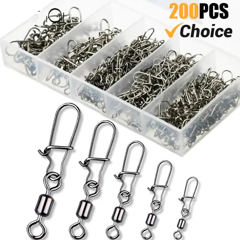 Fishing Swivel Snaps 4#-12# Stainless Steel Rolling Bearing Duo-Lock Connector Kit Saltwater Freshwater Lure Tackle 50-200Pcs