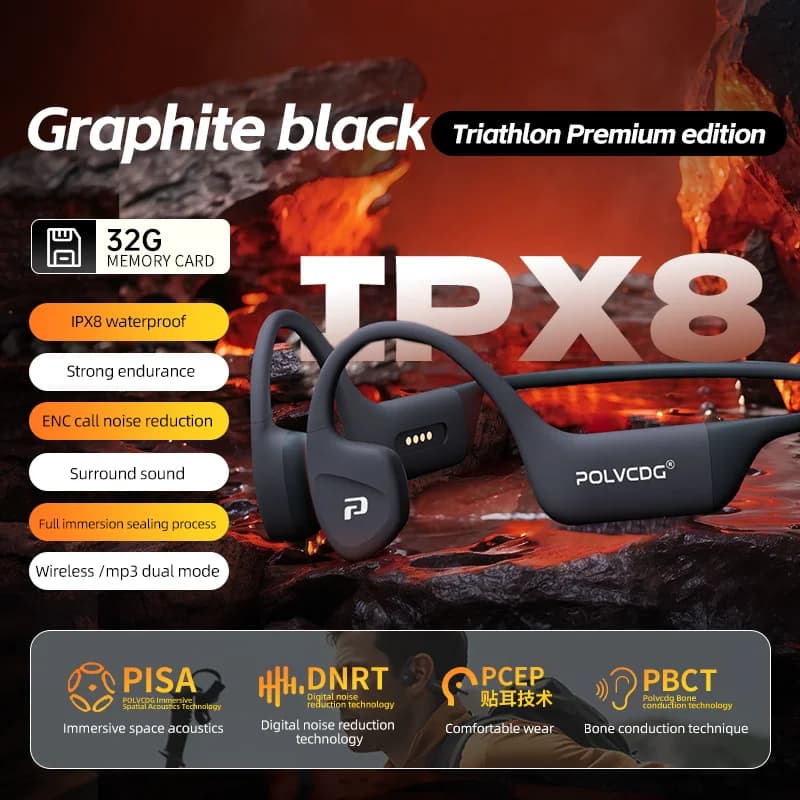POLVCDG Bone Conduction Earphones IPX8 Waterproof 32GB Memory Bluetooth 5.4 Silicone Material 2024 New Product X16