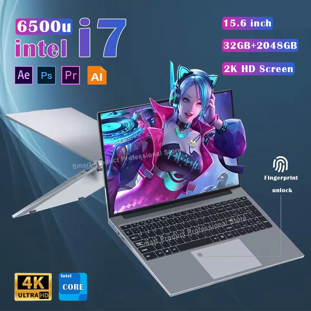 2025 Intel Core i7-6500U 15.6 "laptop 32GB RAM 2048GB SSD ROM 5000mAh Windows 11 Pro 3-year warranty portable laptop