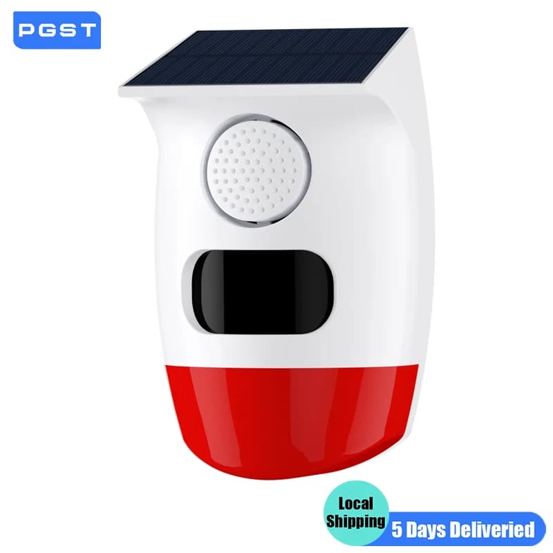 PGST 120dB Solar Independent Alarm Detector PIR Infrared Motion Sensor Siren Horn Home Security Protection Outdoor Waterproof