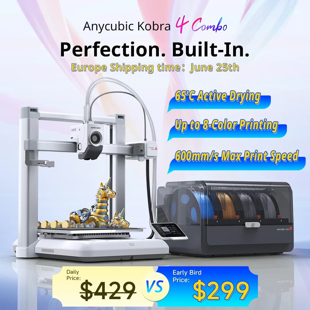 ANYCUBIC Kobra 4/Kobra 4 Combo 600mm/s Fast Printing 3D Printer Up to 8 Colors Filament APP Control 3D Printer