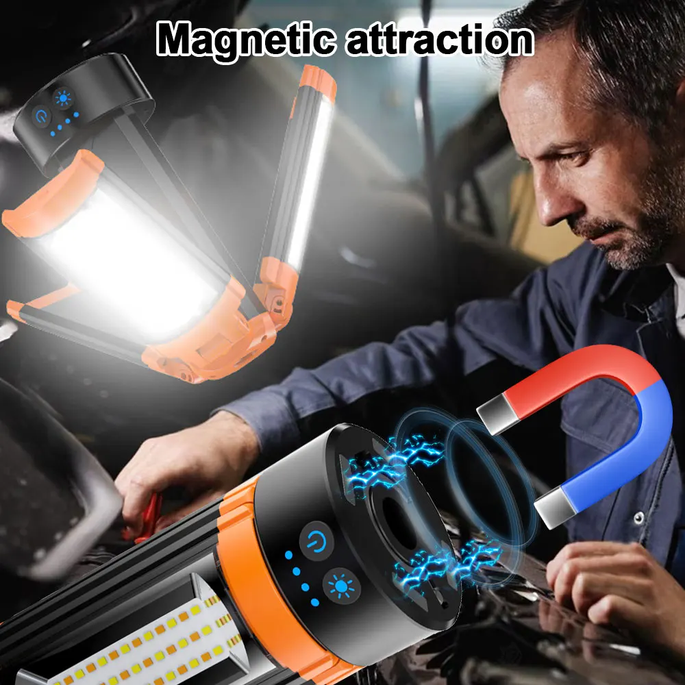 EU Local Stock 9000mAh Large Capacity Rechargeable LED Work Light with Foldable Stand, Cordless Portable Adjustable Camping Flood Lamp, Waterproof Emergency Light for Garage Repair Car Maintenance Outdoor Fishing & Power Outage