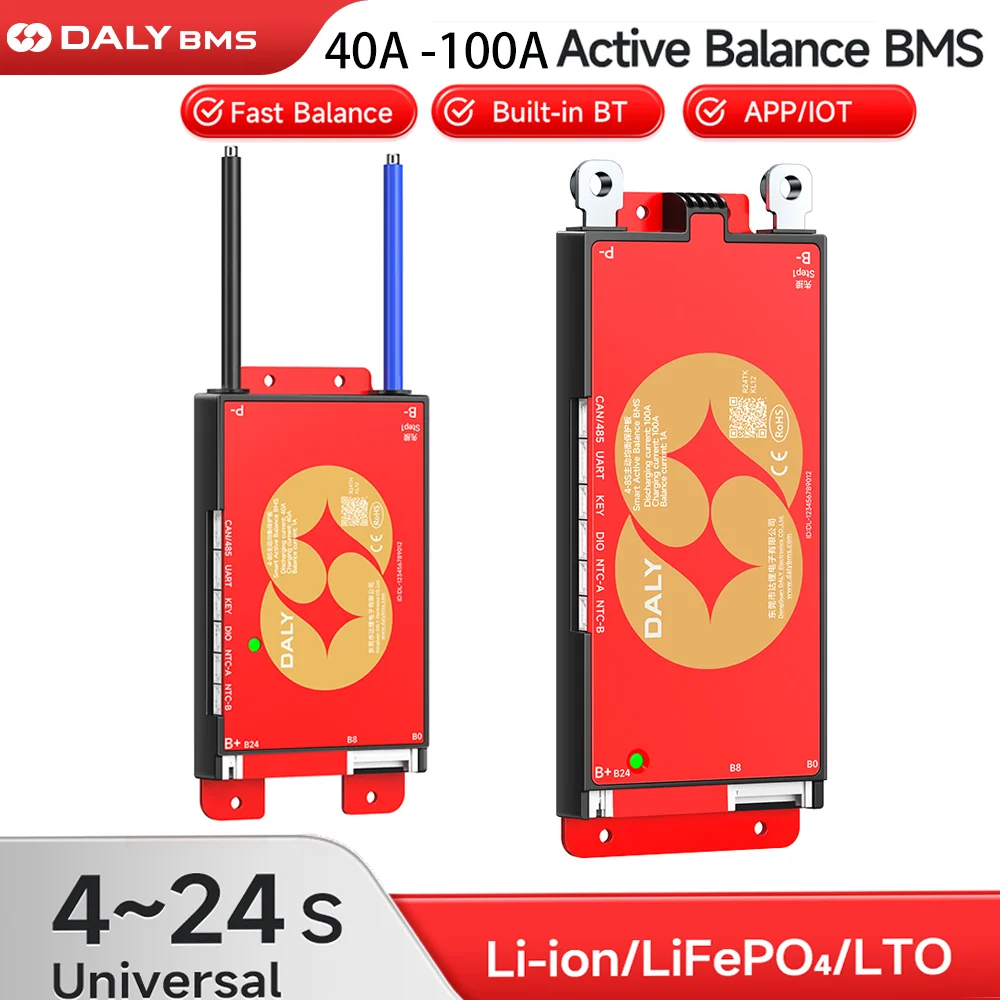 DALY 100 Smart BMS 4S 8S 12S 13S 14S 16S 17S 20S 24S Bluetooth APP Balance UART CANBUS RS485 40A 60A 100A Lifepo4 Li-ion LTO