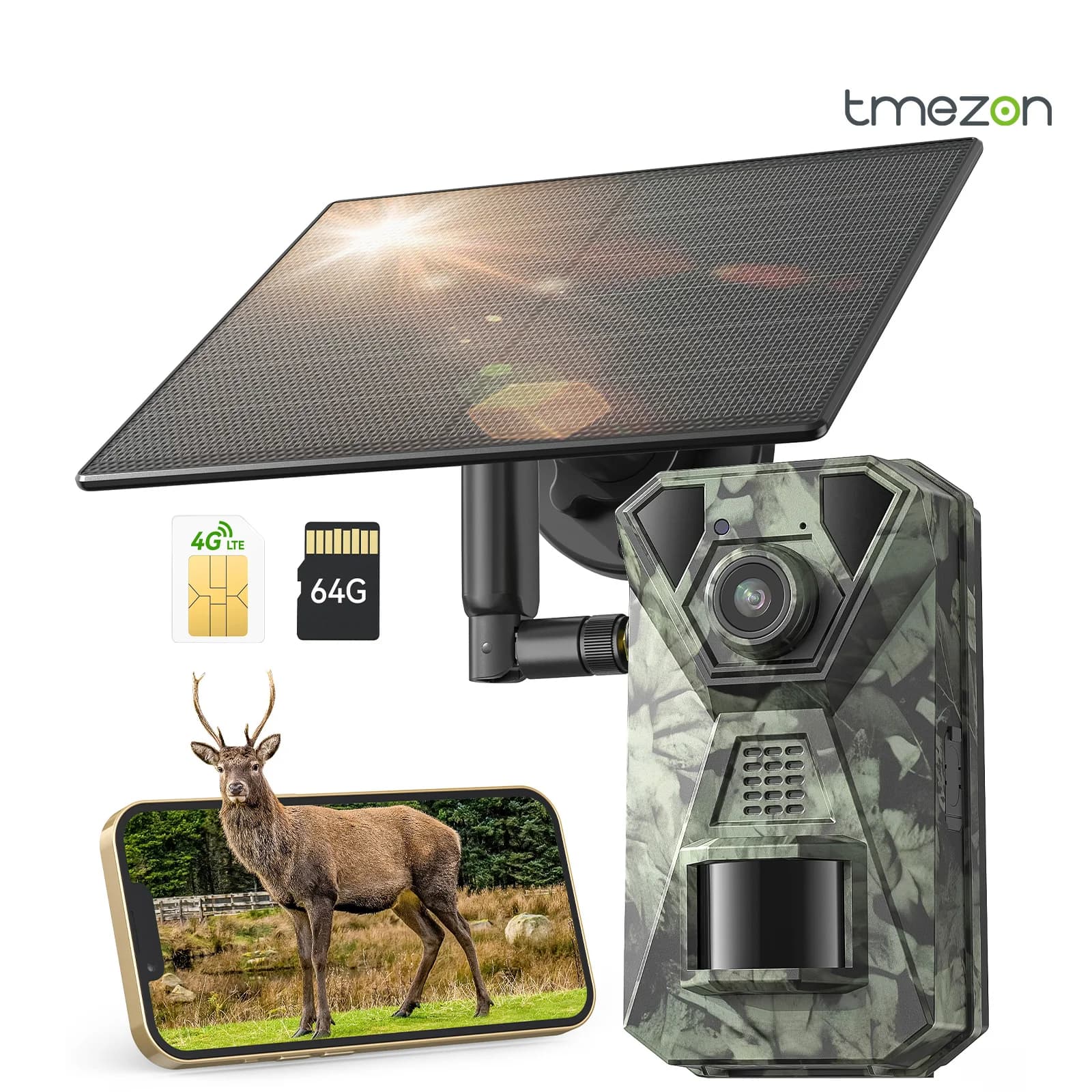 4G LTE Wildlife Camera with App, 2.7K Solar Hunting Trail Camera with SIM Card, Photo Trap Cam, PIR Motion Sensor, Night Vision