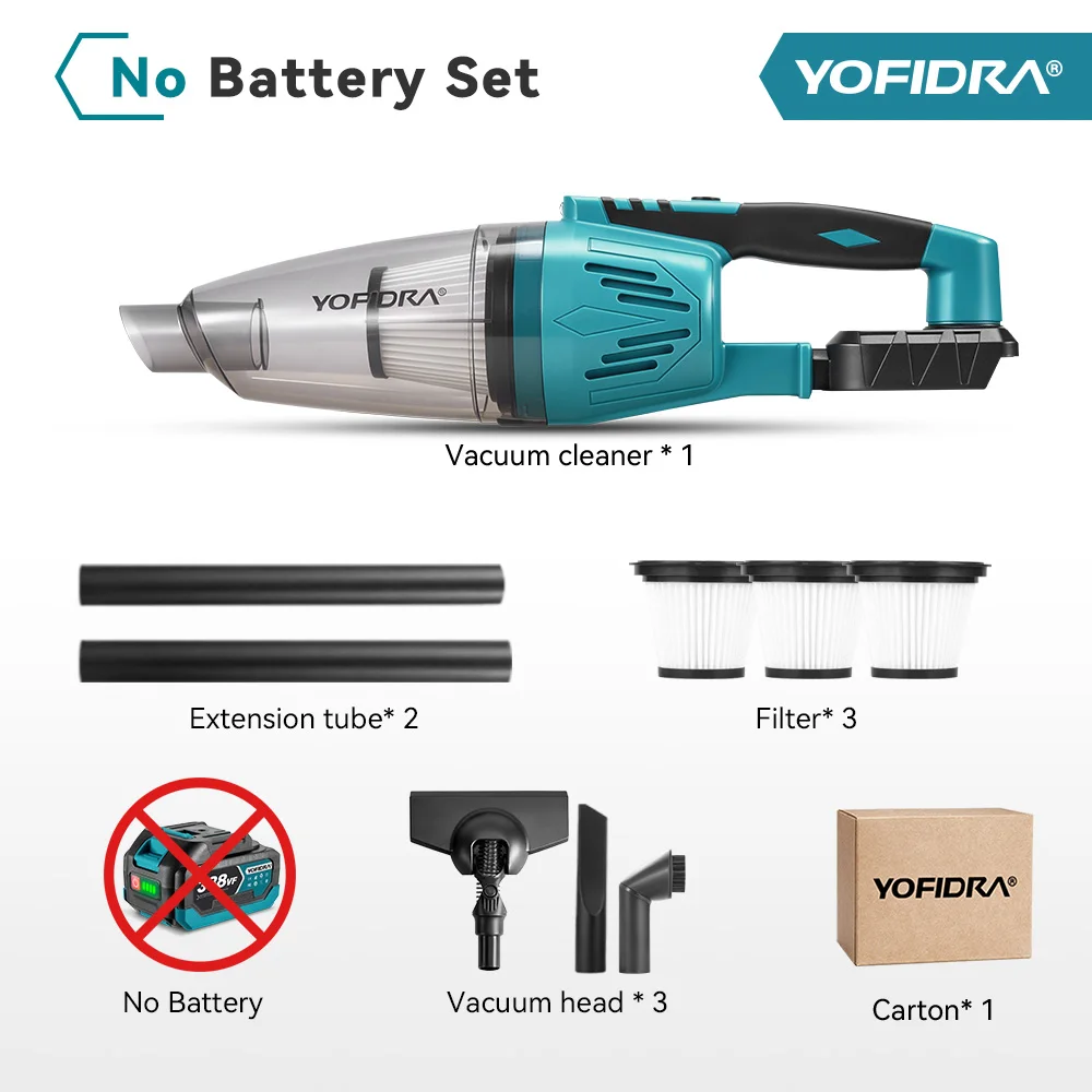 YOFIDRA 1500W 12KPA Electric Cordless Vacuum Cleaner Portable 2IN1 Household Car Cleaning Power Tool For Makita 18V Battery Pin