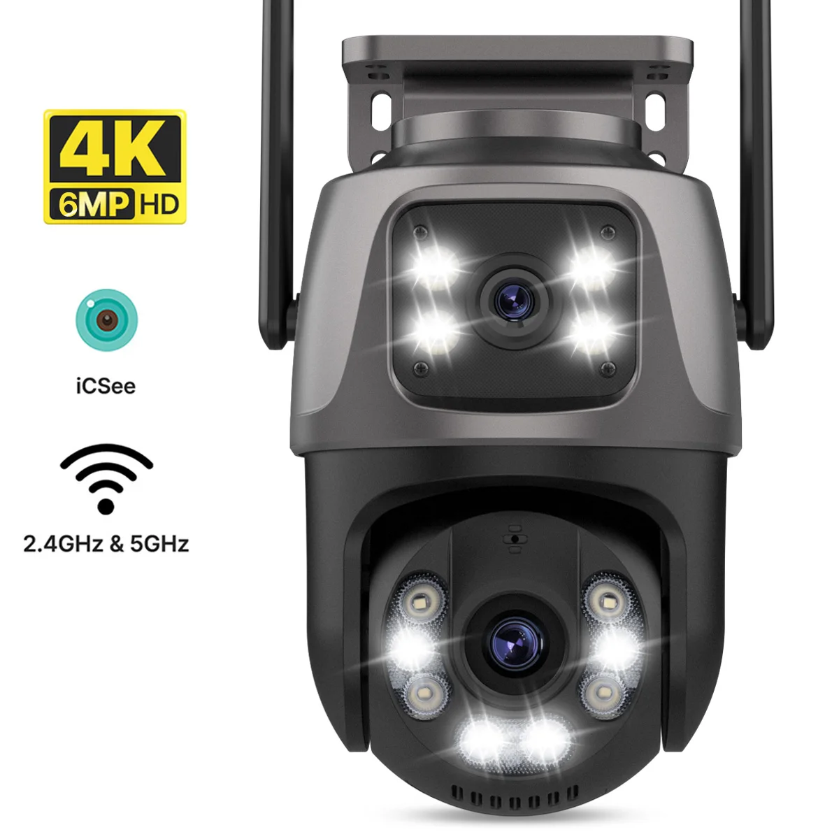 WONSDAR Outdoor IP Camera 4K HD 2.4Ghz&5Ghz WIFI Security PTZ Camera Smart Dual Lens Dual Screen Auto Tracking Video Surveillance Color Night Visoin iCSee APP