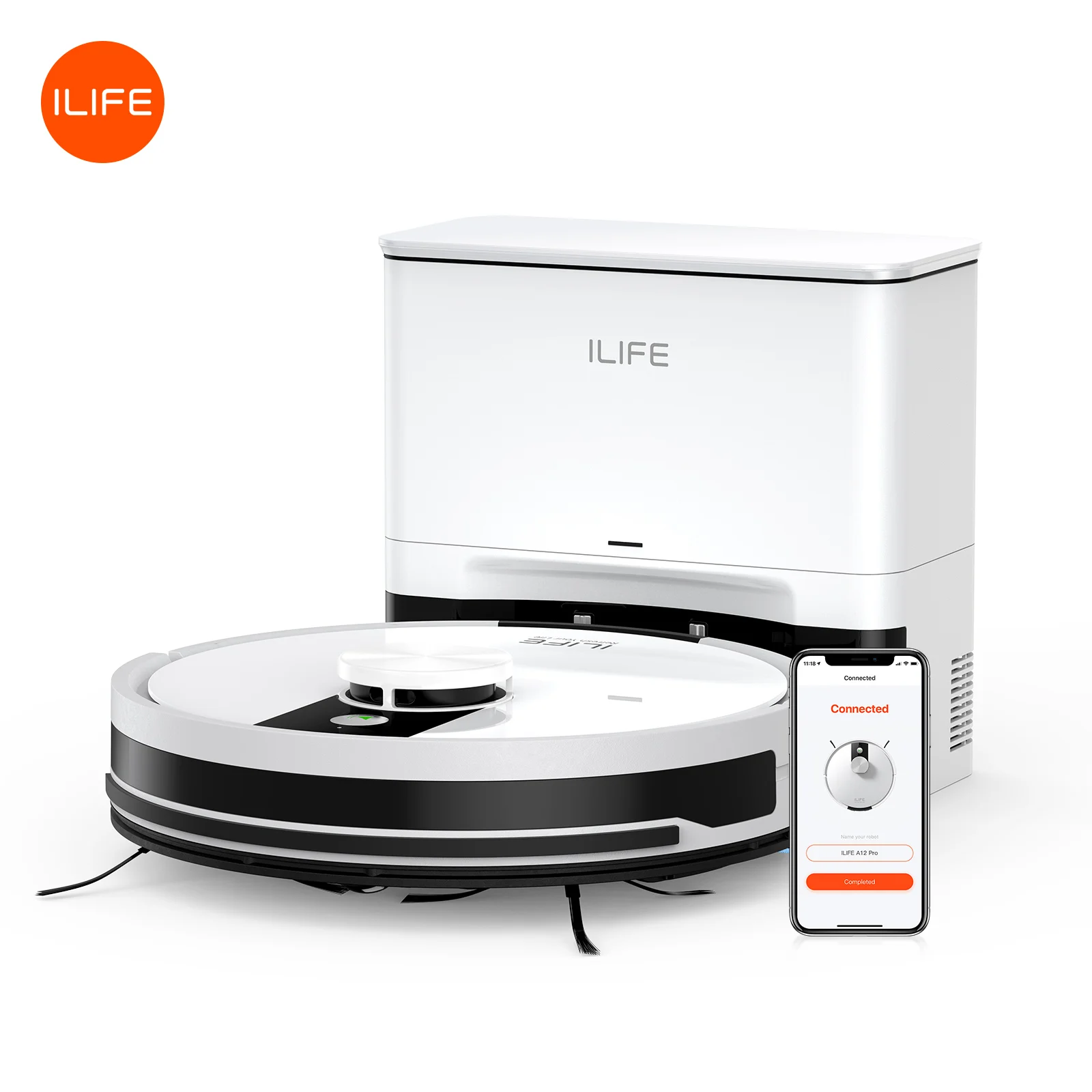ILIFE A12 Pro Robot Vacuum and Mop Combo, Self Emptying Station for 60 Days, LiDAR Navigation, Home Mapping, No-Go Zones, 2.4G WiFi/App/Alexa/Remote Control, for Hard Floors