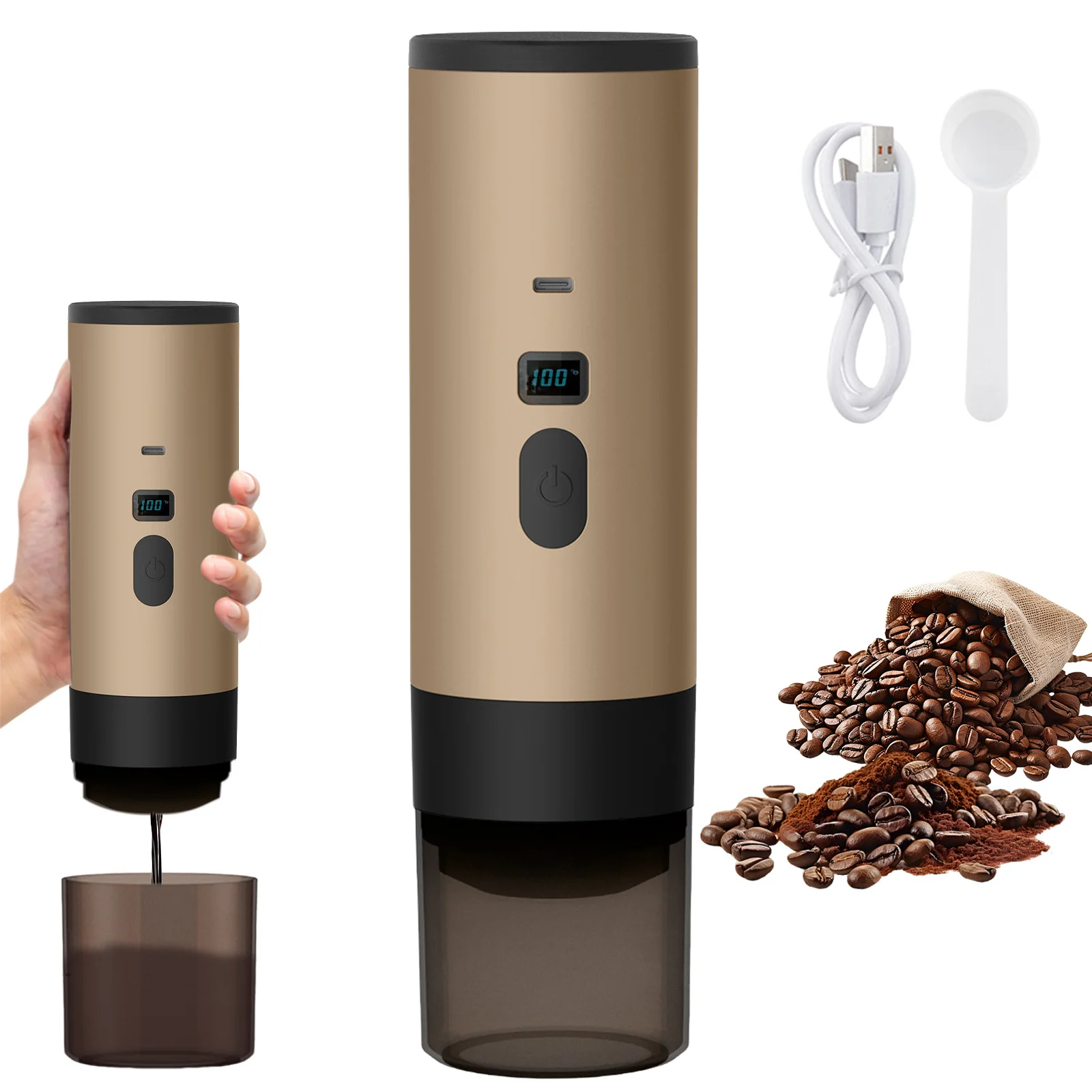 Wireless Electric Portable Espresso Coffee Machine for Car & Home Camping Coffee Maker 3-in-1 Capsule Powder Travel Coffee Maker USB Espresso Machine for Travel Car Home Fast Heating Compact Design