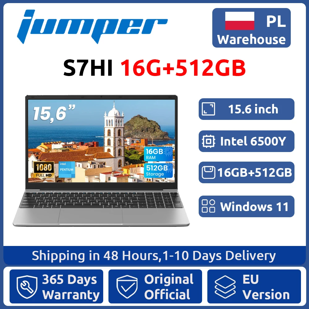 Jumper Laptop 15.6-inch FHD display, 16GB RAM 512GB SSD (Expandable by 512GB via TF card), 6500Y Processor(up to 3.4GHz), Lightweight Notebook for Business and Students, 2 Stereo Speakers/Type-C/USB 3.0/Numeric keypad