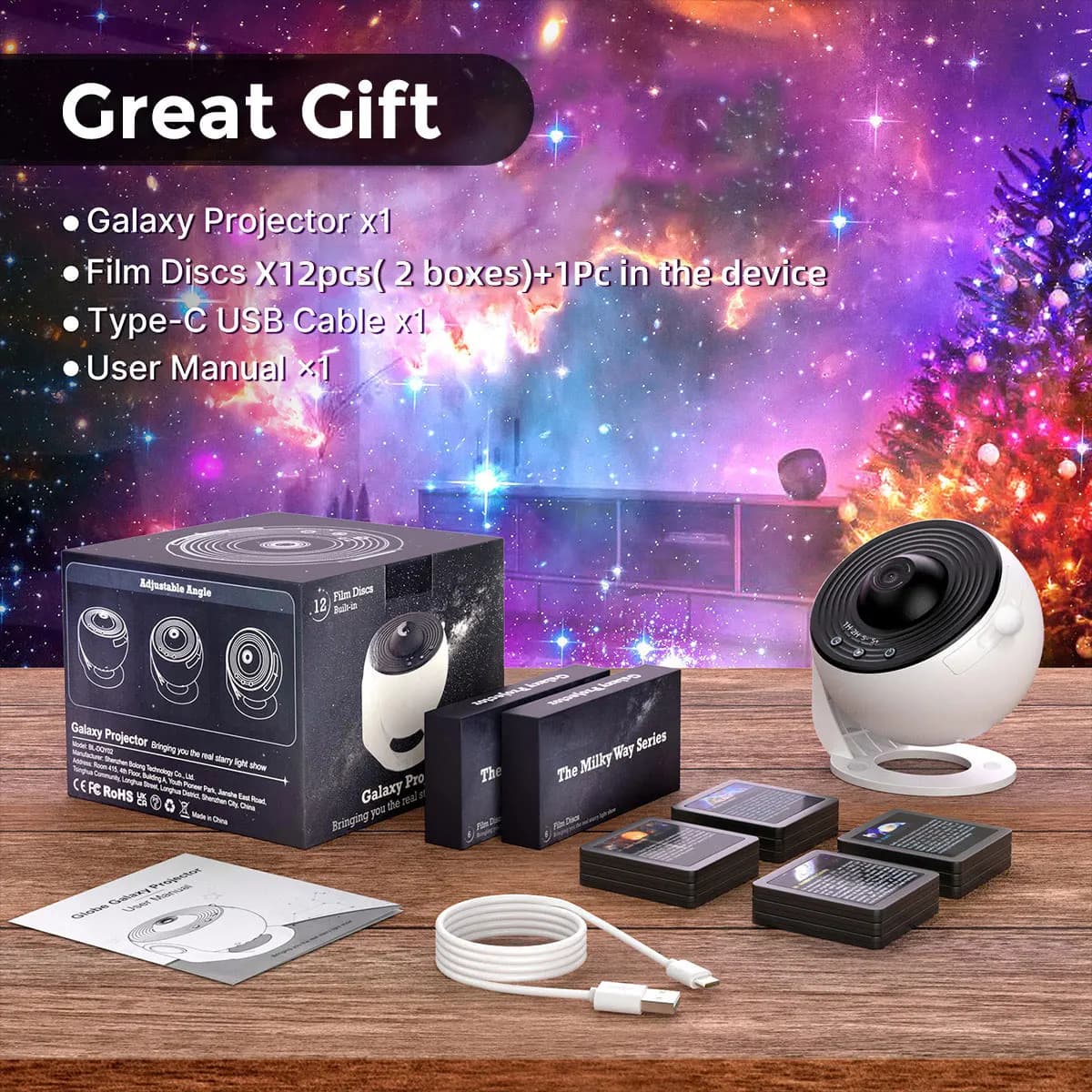 13 In 1 Galaxy Ultral Star Projector HD Image Area LED Night Light, 13 Film Discs,360° Rotate 1/2h Timer for Kids&Adults Bedroom