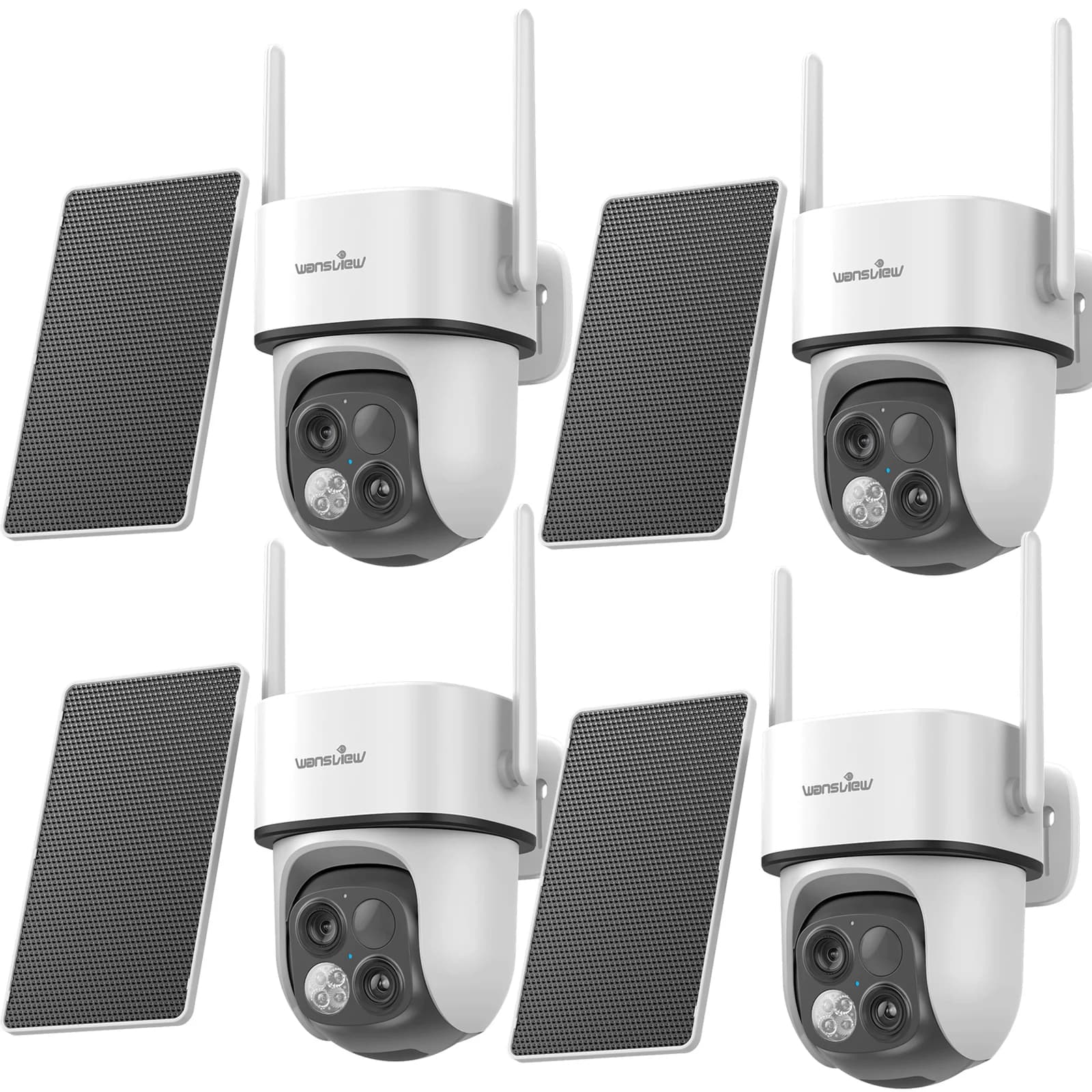 Dual Lens 2K Solar Security Camera Outdoor Wireless WiFi PTZ Battery Camera PIR Human Detection Color Night Vision Two Way Audio Motion Alert IP65 Waterproof Cloud TF Card Alexa Google Home Home Surveillance Camera Wansview