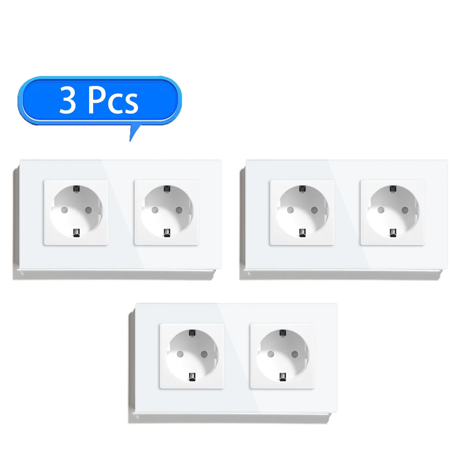 BSEED Wall Sockets Glass Frame Double Sockets 16A EU Standard 110V - 240V Electrical Outlet Wall Mounted Sockets Multi-piece Set