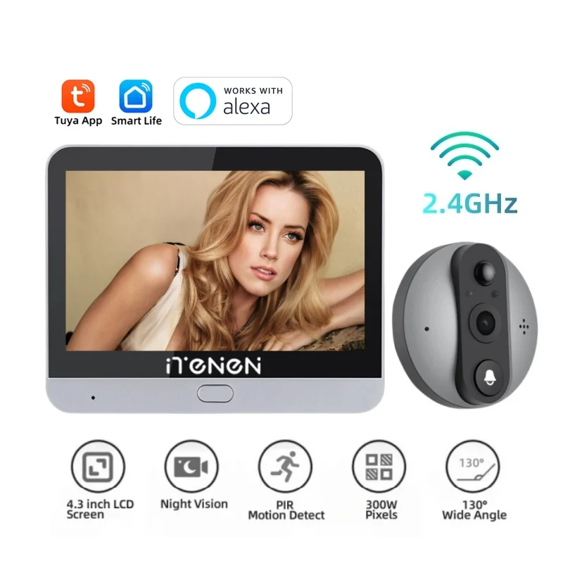 Tuya Smart Low-Power House Door Eye Camera 3MP Two Way Audio Wireless 2.4G Wifi Door Peepholes Video Doorbell Works With Alexa