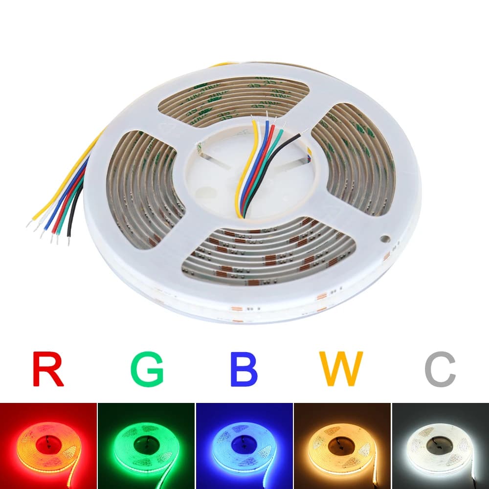 5M 10M RGBCCT COB LED Strip Light DC24V RGBCCT Flexible LED Ribbon Lights High Density RGBCCT LED Strip for Room Decor Lighting
